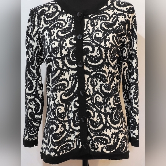 Talbots Merino Wool Paisley Cardigan - Size M - Picture 1 of 7